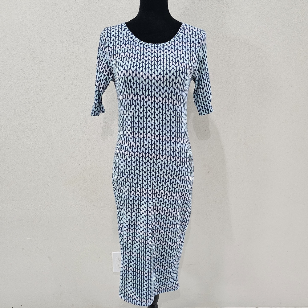 LuLaRoe Blue and White Sheath Midi Dress
